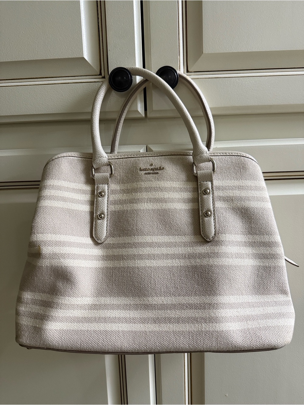 kate spade Cream and Gray Striped Tote
